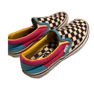 Vans Classic Slip-On Checkerboard with Pink, Teal, & Yellow Panels